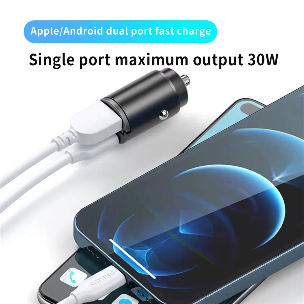Mini Car Charger | Fast USB-C PD & QC3.0 Charging for iPhone, Samsung, Xiaomi, Huawei