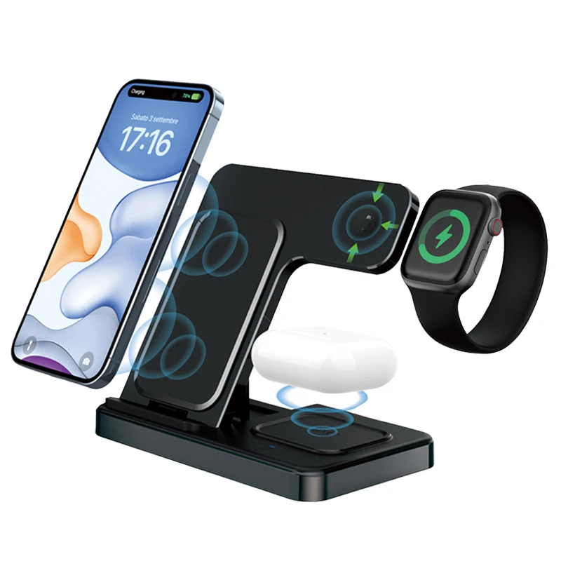 Fast Wireless Charger Stand | Foldable Charging Dock for iPhone 12–16 Pro Max, Apple Watch & AirPods